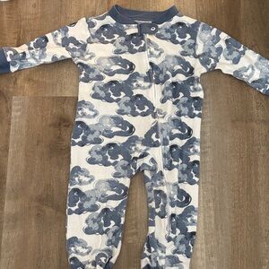 Burt's Bees Baby Blue Cloud-Print Zip Front Footed One-Piece